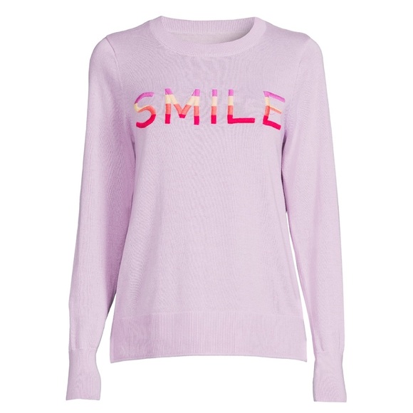 Small Time and Tru embroidered rainbow SMILE pullover lavender sweater - Picture 3 of 5
